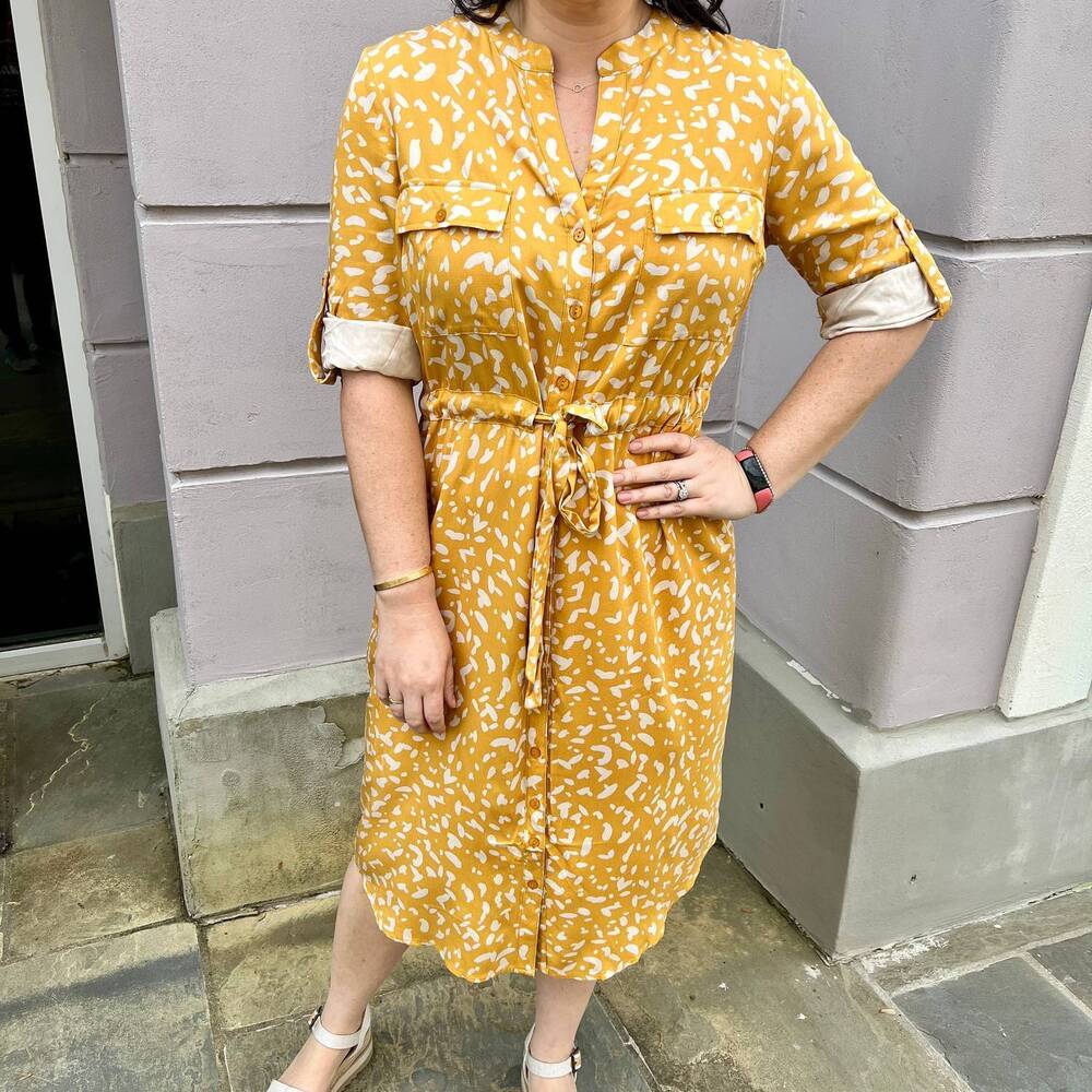 NEW APRICOT drawstring safari shirt dress in mustard